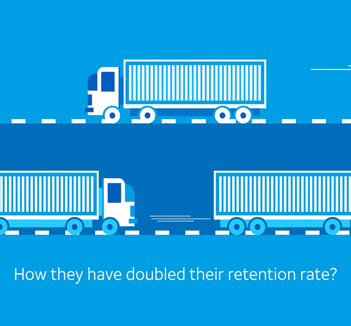 Image graphic of fleet trucks with text that reads "How they have doubled their retention rate?"
