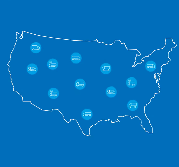 Graphic of United States and connected trucks icons throughout