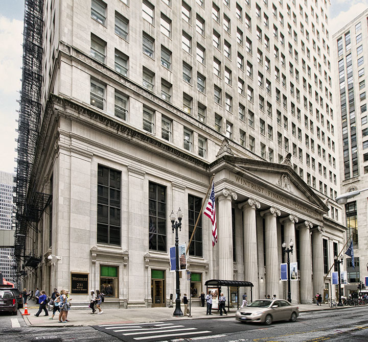 Wintrust Financial Corporation building on LaSalle Street in the downtown financial district of Chicago.